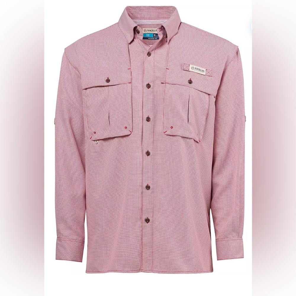 Magellan Outdoors Men's Aransas Pass Mini Check LS large Fishing Shirt